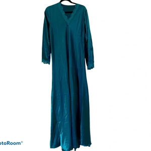 Vintage Teal Olga style lace trim long sleeve  night dress Sz M